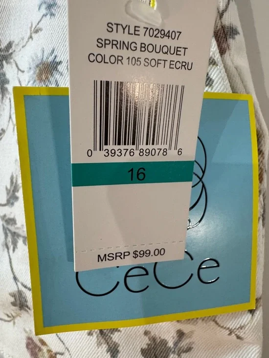 CeCe Floral Tie-Waist Mini Skirt - Cream Floral Size 16 - Picture 2 of 8